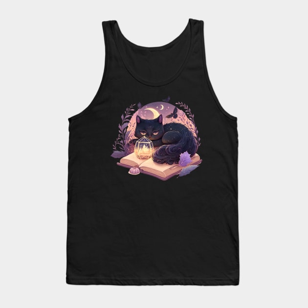 Black Cat Witchy Spooky Halloween Magic Aesthetic Tank Top by everetto